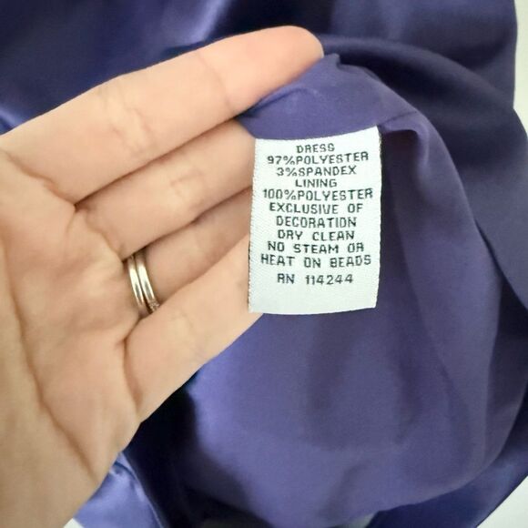 Eliza J One Shoulder Satin Dress with Beaded Detail in Purple - Size 6 - Picture 7 of 7